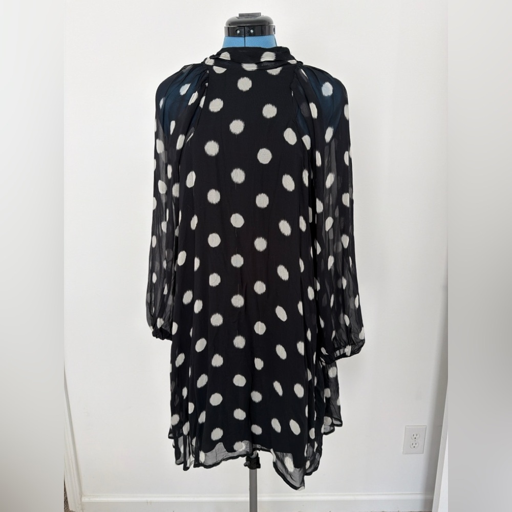 Maeve Black and White Polka Dot Long Sleeve Shift Dress